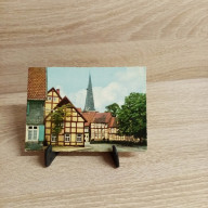 Ansichtskarte-DE-148-Gütersloh Apostelkirche,Fachwerkhäuser -Ecke Kirchstraße-Berliner-Straße.